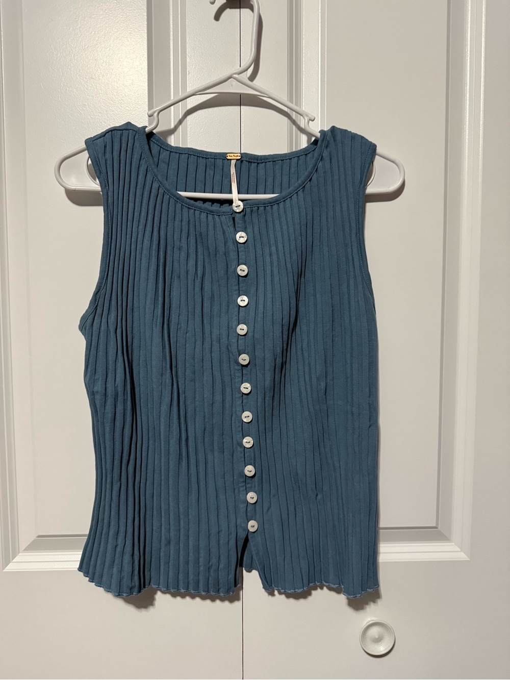 Free People Teal Ribbed Button-Front Tank